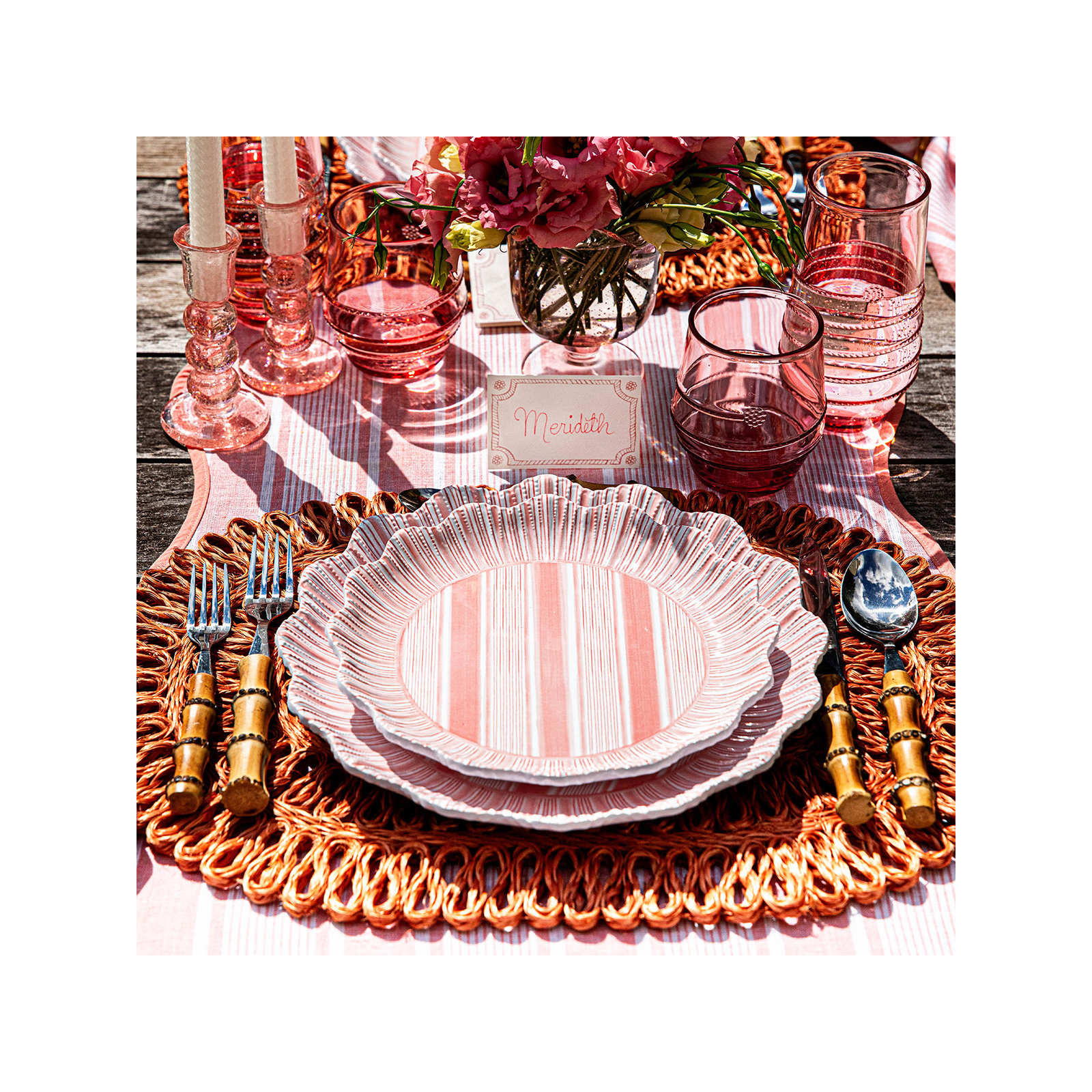Cabana Stripe Melamine Dessert/Salad Plates, Coral