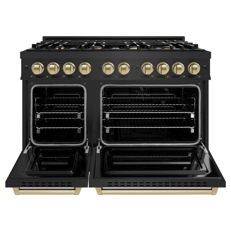 ZLINE Autograph 48" Classic Black Stainless Gas Range w/ 8 Burners & Gold Accents, Champagne Bronze