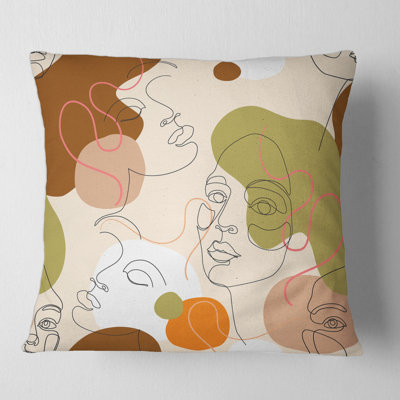 One Line Portrait of African American Women III Housse de coussin carré et insert