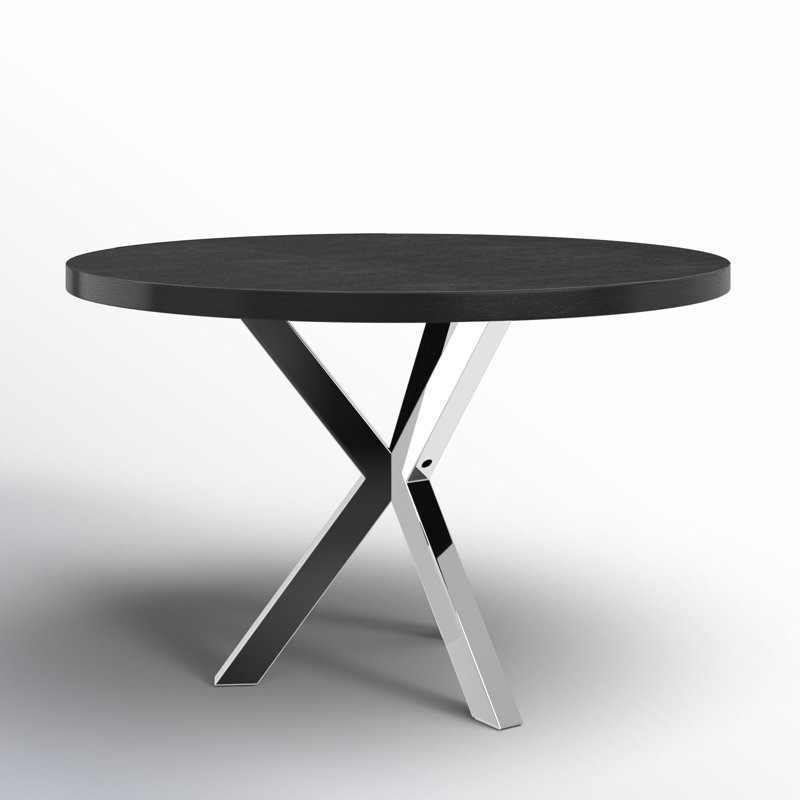 Pangea Home Round Remi Wood & Metal Dining Table – Modern Table - 6-Seater for Kitchen & Dining Room - Black Wood Table with Silver Legs