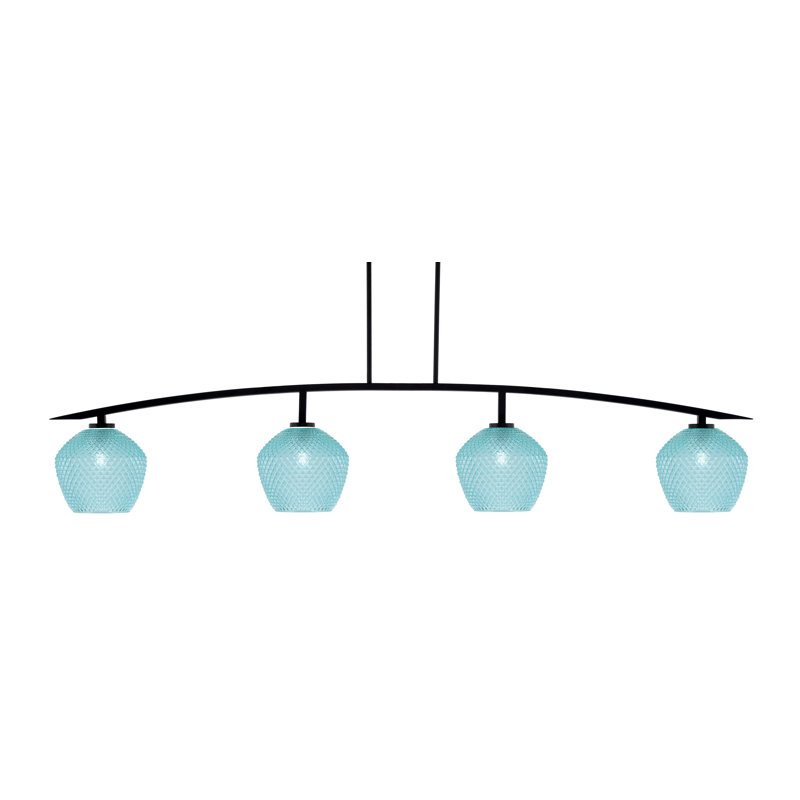 Barre d'éclairage 4 lumières kurve au fini noir mat avec verre texturé de 9 po, Bleu sarcelle