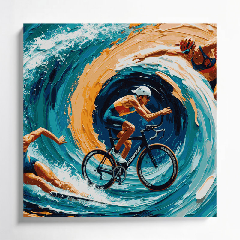 Art mural bleu sur toile Sports Triathlon, H 16 po x l 16 po