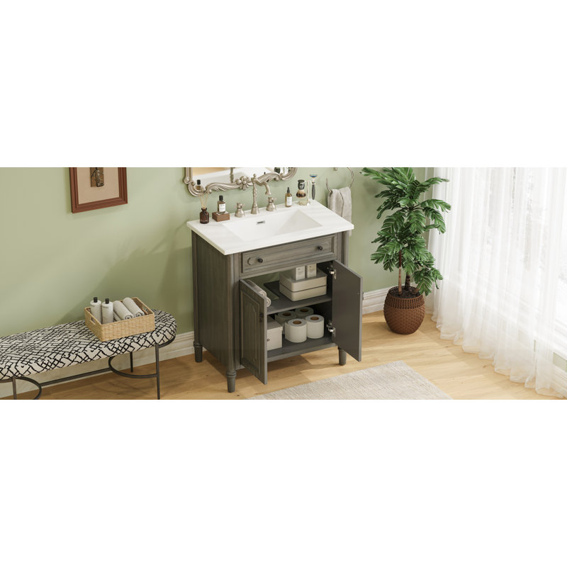 Meuble-lavabo 31 po avec lavabo, Gris antique / gris