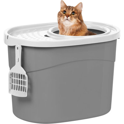 USA Top Entry Cat Litter Box Enclosed With Litter Catching Lid And Scoop Dog Proof Cat Litter Box