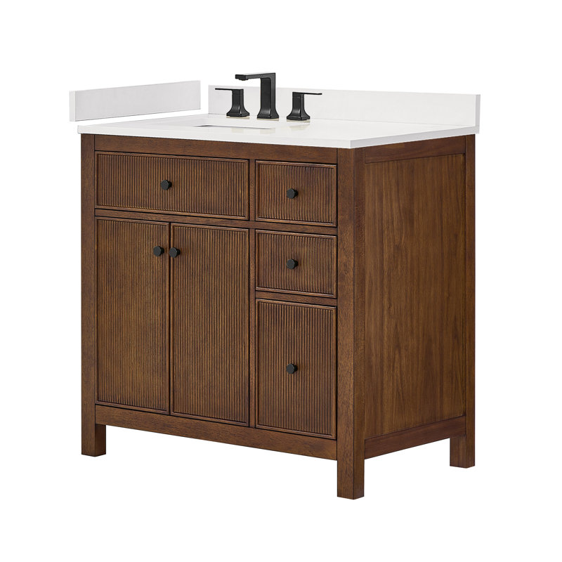Pendry 36" Freestanding Single Bathroom Vanity with Top, Dark Walnut, Matte Black, White Cultured Marble