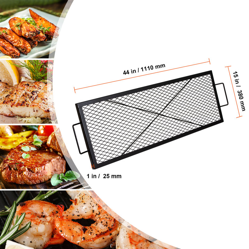 Foyer de cuisson rectangulaire en forme de foyer, acier robuste de 44 pouces, batterie de cuisine de camping portable, grande surface pour plusieurs aliments, barbecue résistant aux températures élevées, grille barbecue en acier, poignée facile à transporter,