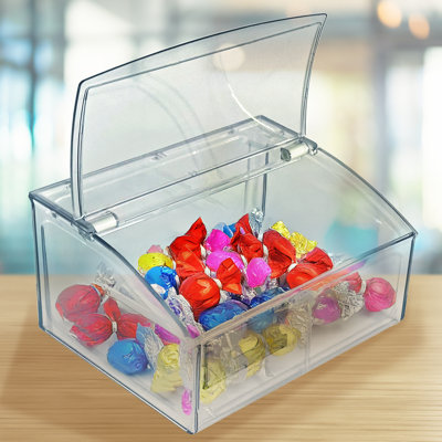 Candy Bin With Hinged Top Lid, 7"h X 11.75"w X 9.75"d – Clear Styrene