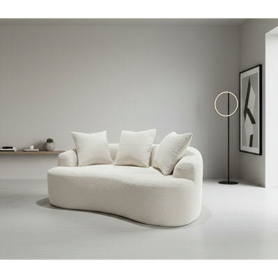 Canapé incurvé 65,35 po avec coussins à ressorts ensachés pour siège moelleux, petit espace avec 3 coussins décoratifs, sans assemblage, beige