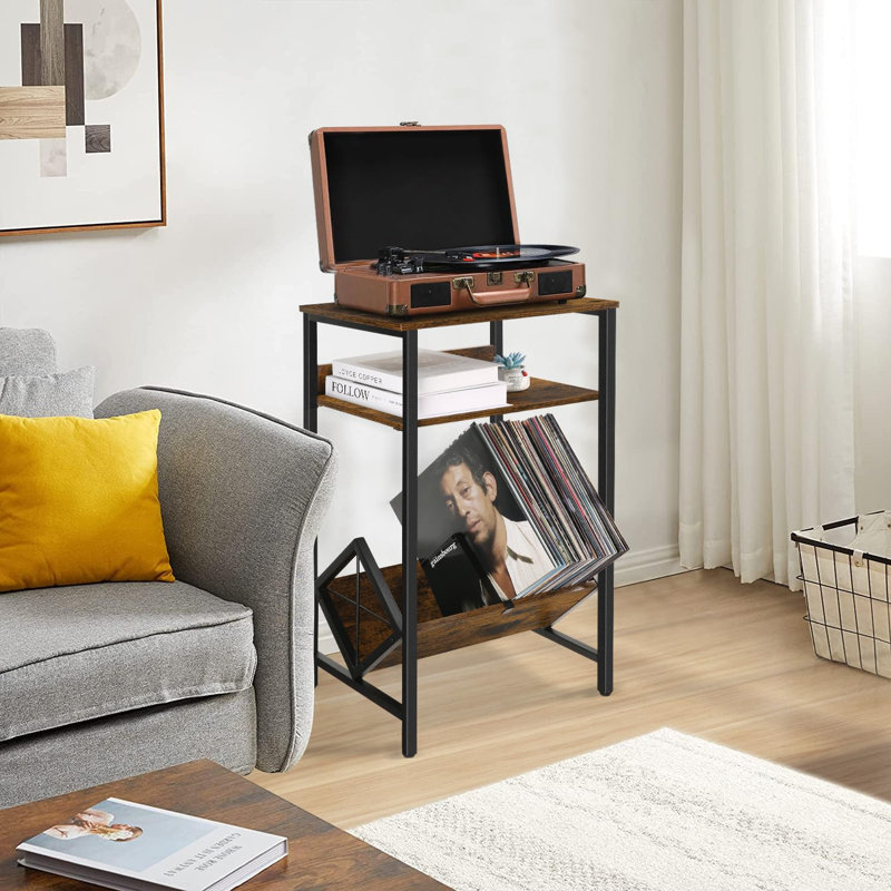 Vinyl Record Holder,Record Player Stand,End Table,Vinyl Storage Up To 65 Albums,Record Player Table,Record Shelf For Living Room,Bedroom,Retro Side Table For Magazine,Book