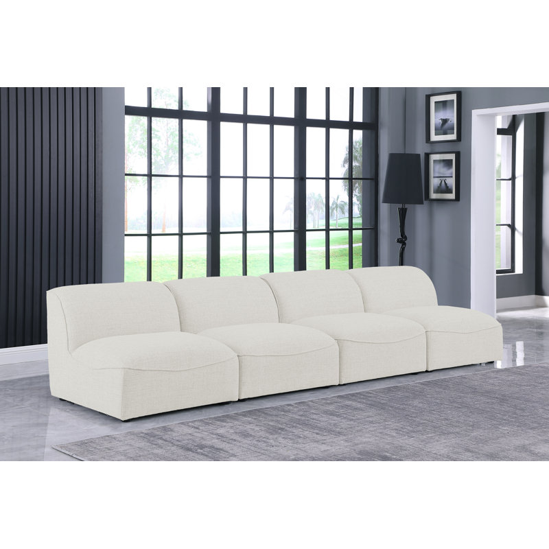 Hollowayville Upholstered 132'' Sofa, Cream Linen Textured Fabric