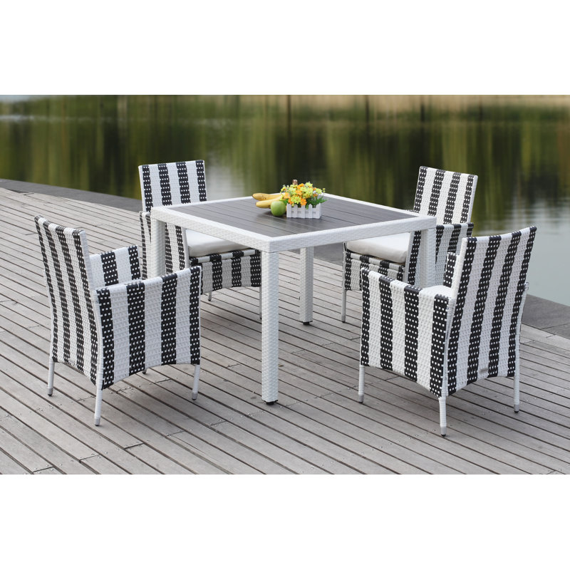 Ensemble repas 5 pièces avec coussins Thorntown, Noir blanc