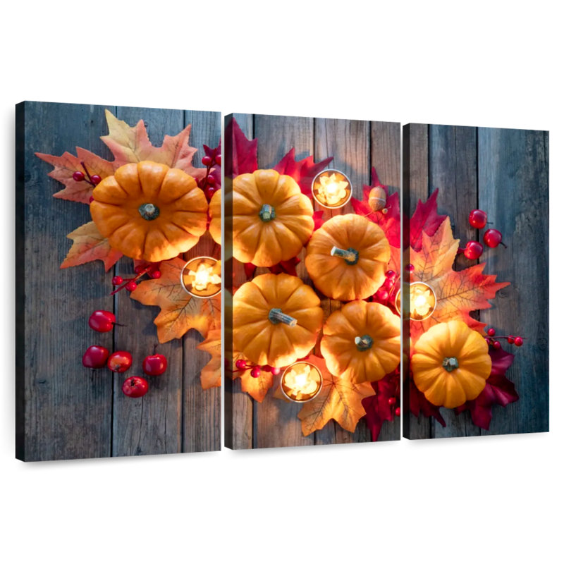 Yarlin Thanksgiving Pumpkins And Candles, 42" H x 65" W