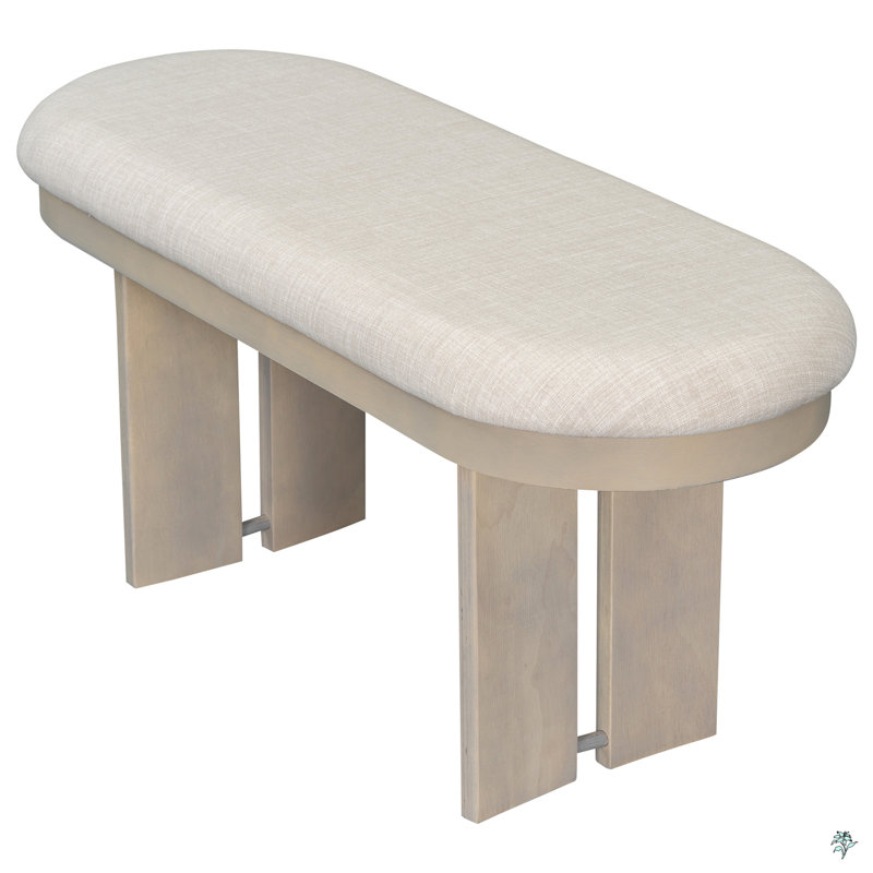 Solid Wood Dining Table Set With Bench - 6-Piece Upholstered Rectangular Dining Room Table Set With Bench, Beige, Brown