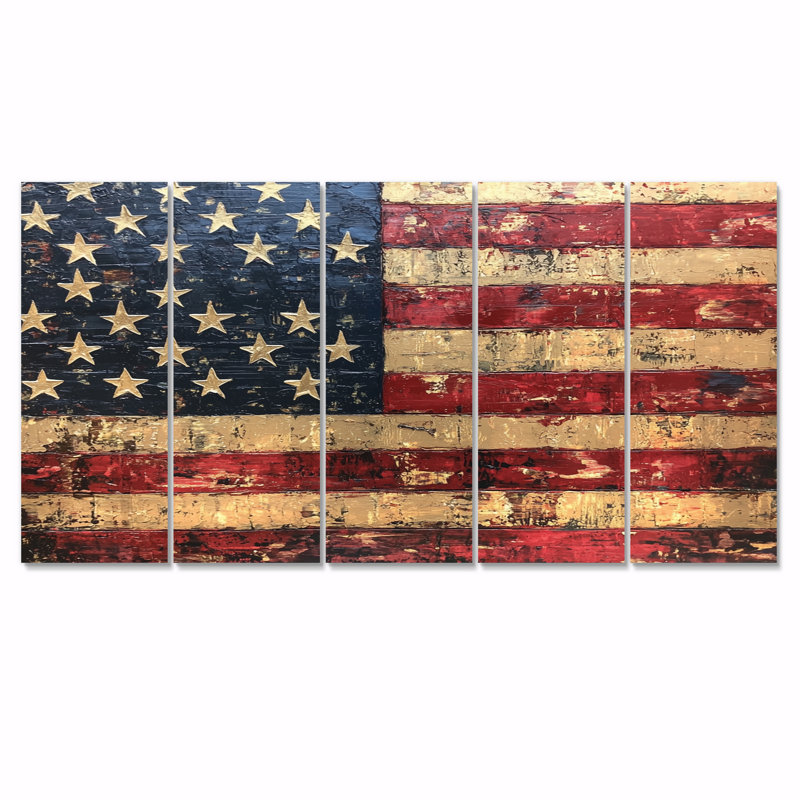 Drapeau des États-Unis conventionnel - art mural USA - ensemble de 5 décorations murales modernes, H 28 po x l 60 po