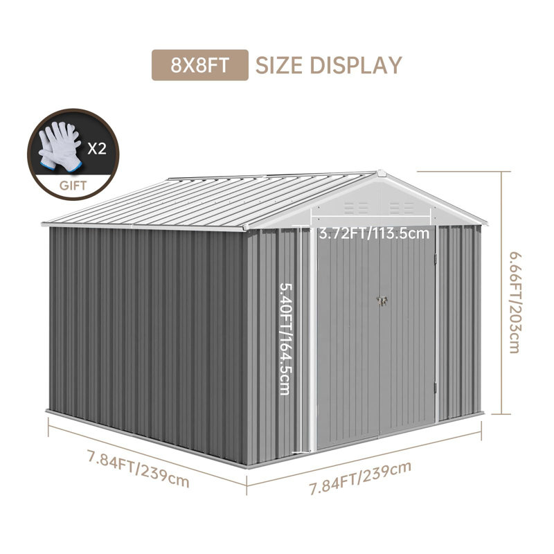 Galvanized Steel Horizontal Storage Shed, 79.92" H x 94.08" W x 94.08" D, Gray Incorrect