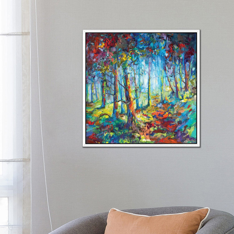 Woodland Walk by Sue Gardner - Painting on Canvas, White Framed, 66.04 cm H x 66.04 cm W