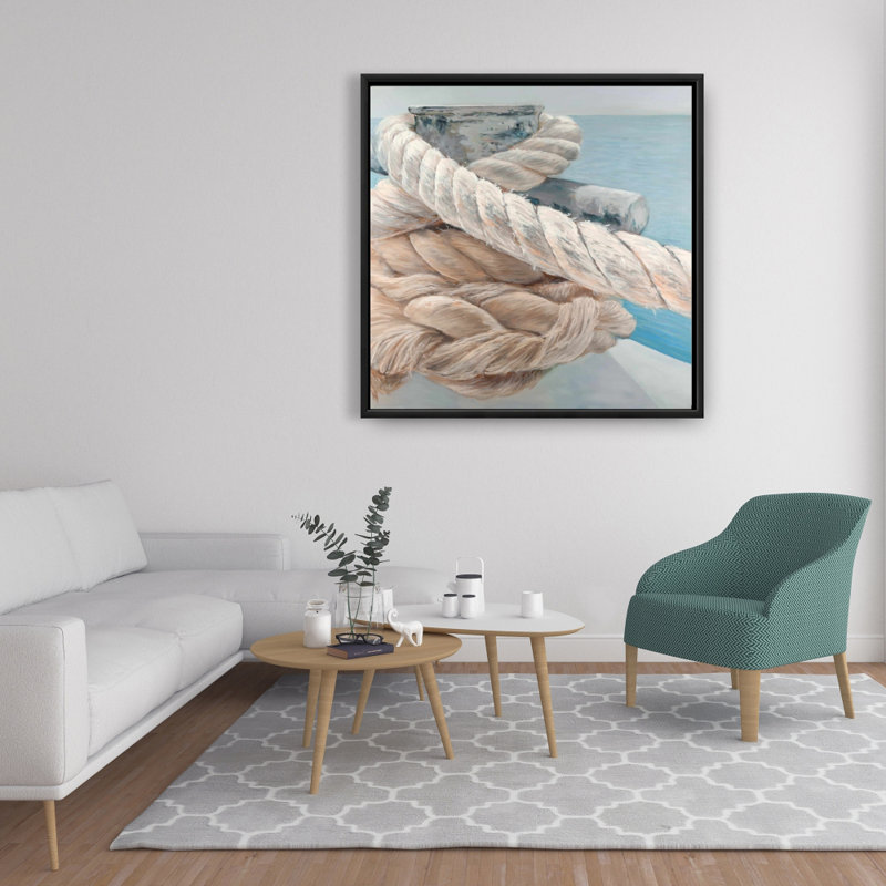 Tie-down Ropes Closeup | Gray Marine Framed Canvas Decor