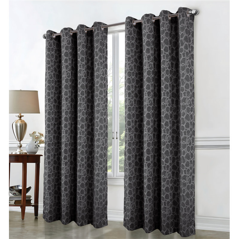 Rideau de fenêtre en jacquard Jasper Lurex, Noir, L 36 po x L 84 po