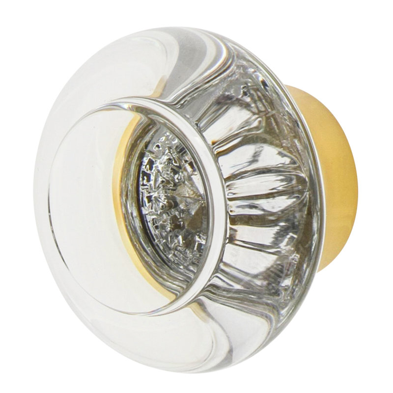 Round Clear Crystal 1 3/8" Cabinet Knob, Polished Brass