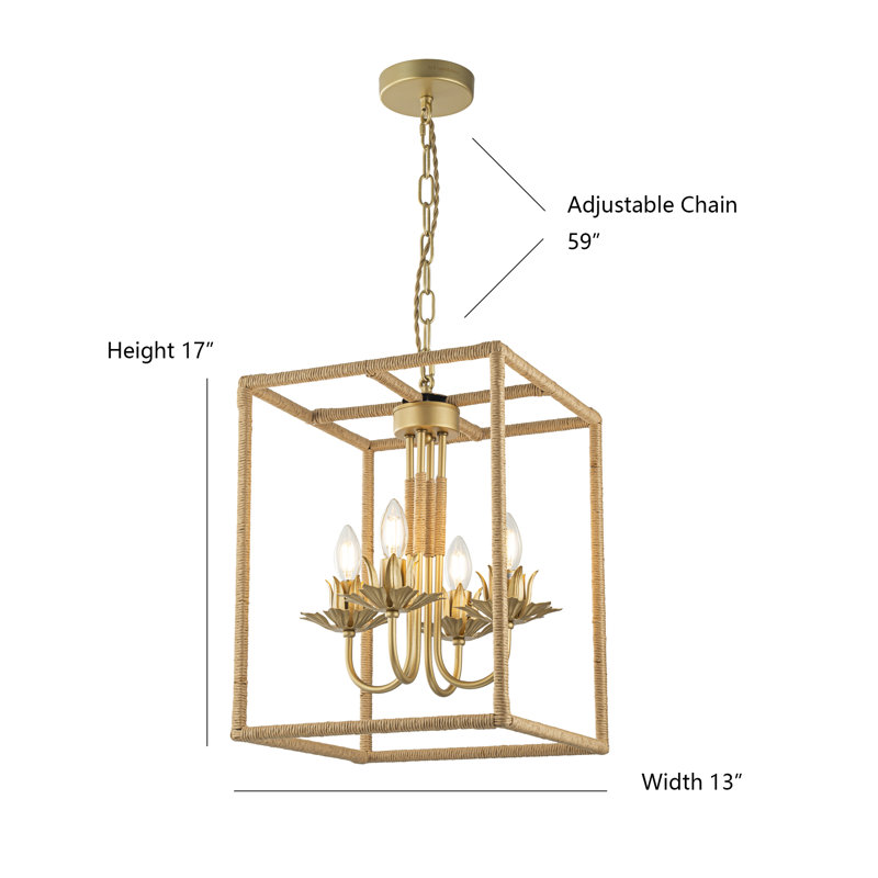 Ombret 4-Light Square Woven Rattan Chandelier
