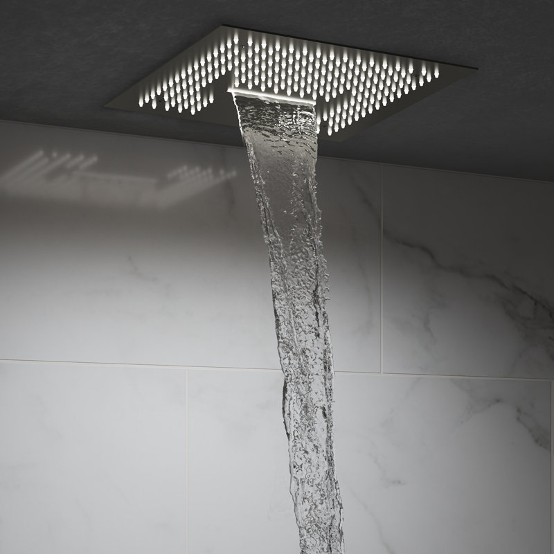 Système de douche thermostatique à affichage numérique, pomme de douche à pluie à 2 fonctions DEL 16 po avec douchette au plafond