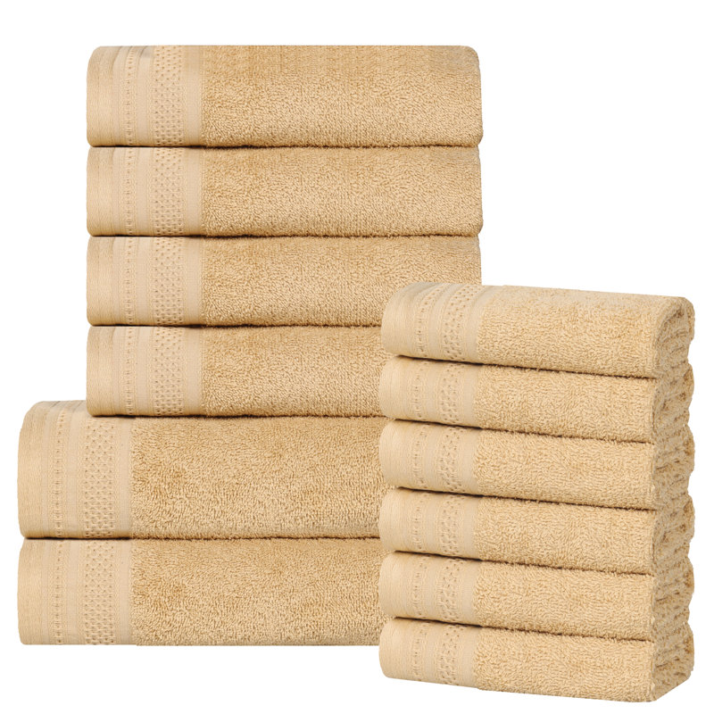 Josann 12 Piece 100% Cotton Honeycomb Jacquard & Solid Bath Towel Set, Gold