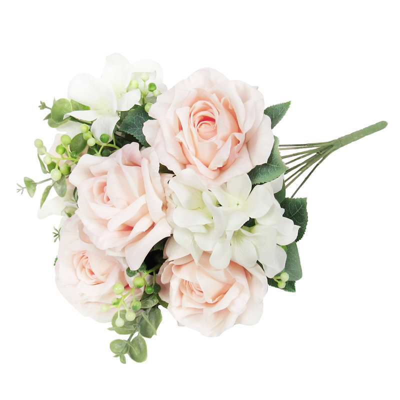 Bouquet de tiges de fleurs d'hortensia artificielles mélangées, Rosé clair