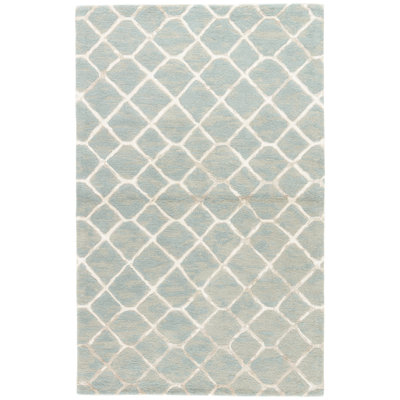 Tapis bleu / crème en laine touffeté à la main Singley