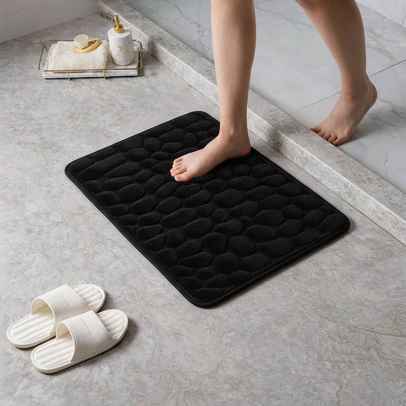 Cobble Stone Mat Non-Slip Bath Mat, Black