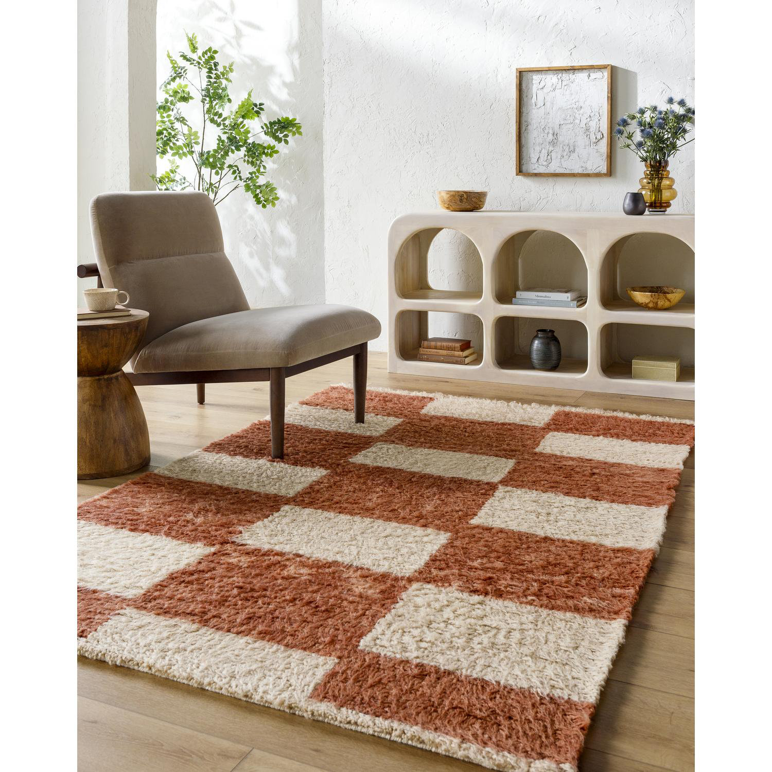 Anemone Hand-Tufted Checkered Shag Rug, Rectangle 5' x 7'6"