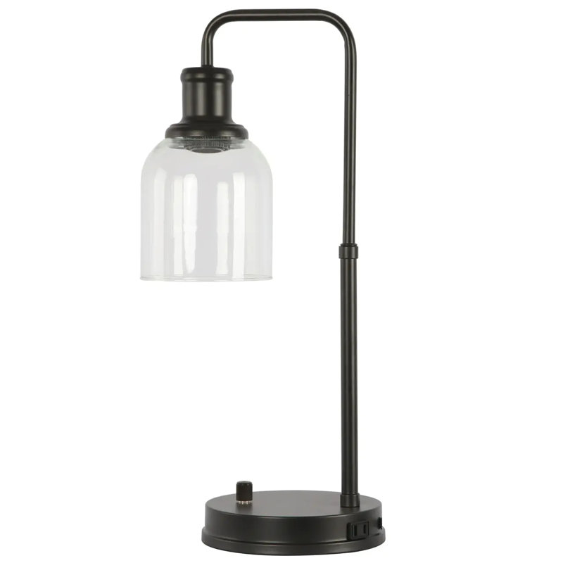 Lampe de bureau en bronze antique avec prise de courant, finition bronze