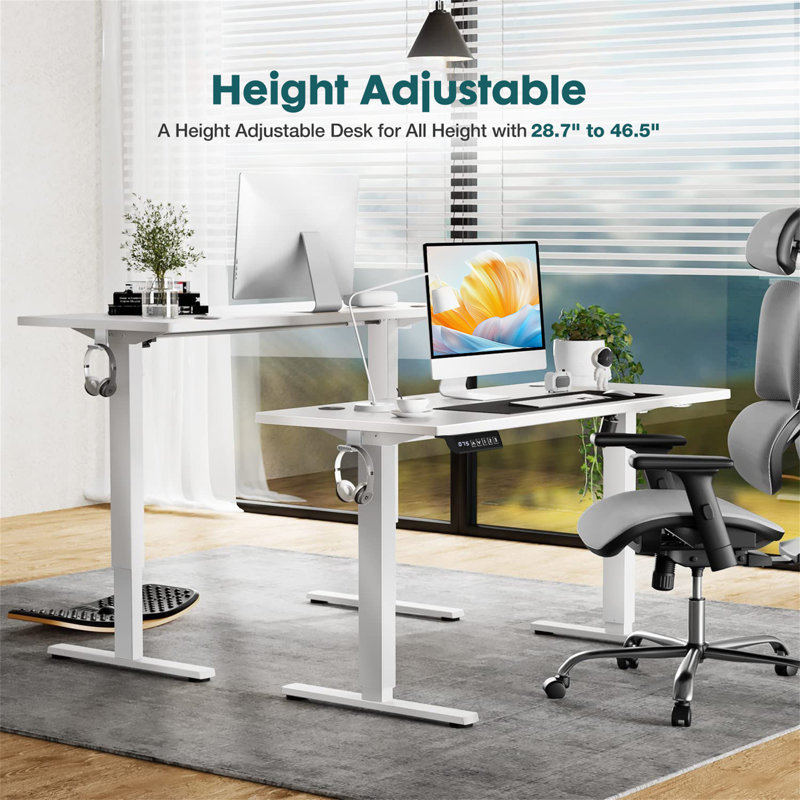 Standing Desk Adjustable Height 63 X 24 Inch Electric Computer Stand Up Desk With 3 Memory Presets, White