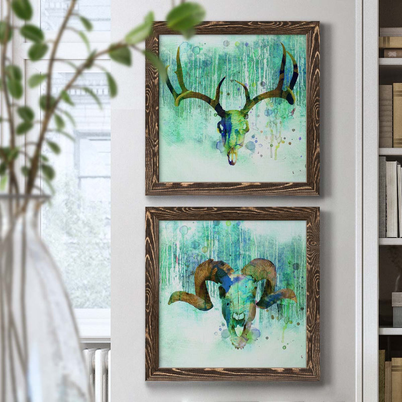 «Beyond the Forest I», ensemble de 2 peintures sur toiles, H 17 po x l 34 po x P 1,5 po, Toile avec cadre en noyer