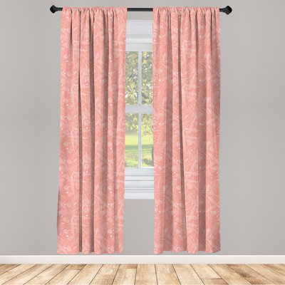 East Urban Home Tropical 4-Panel Curtains, Exotic Abstract Silhouette, Coral Blush and White