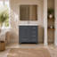 Ensemble de meuble-lavabo autoportant gris anthracite avec plateau en marbre de Carrare 36 po Anvay-889296445-895541830