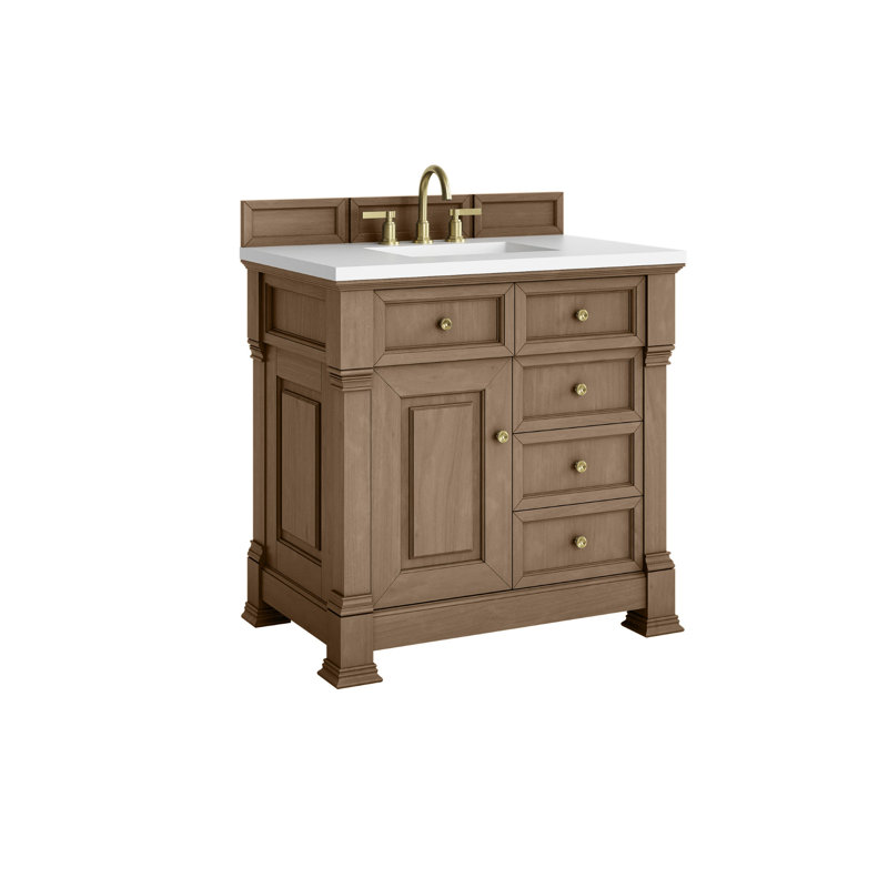 Brookfield 36'' W Single Vanity, White Zeus, Widespread, Pecan