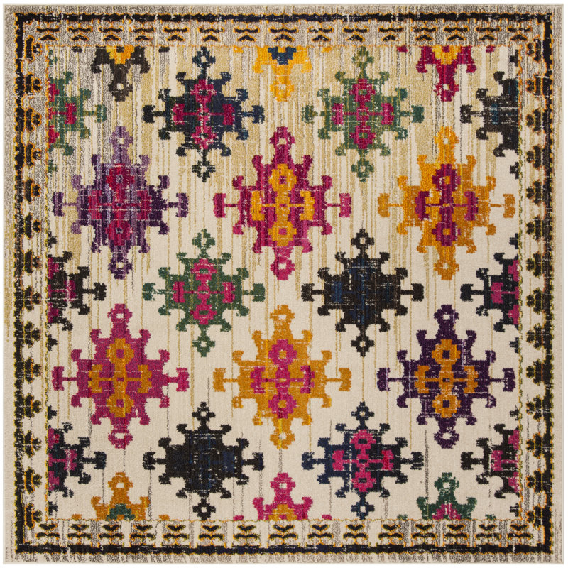 Nistler Area Rug In Purple & Yellow, Square 122cm