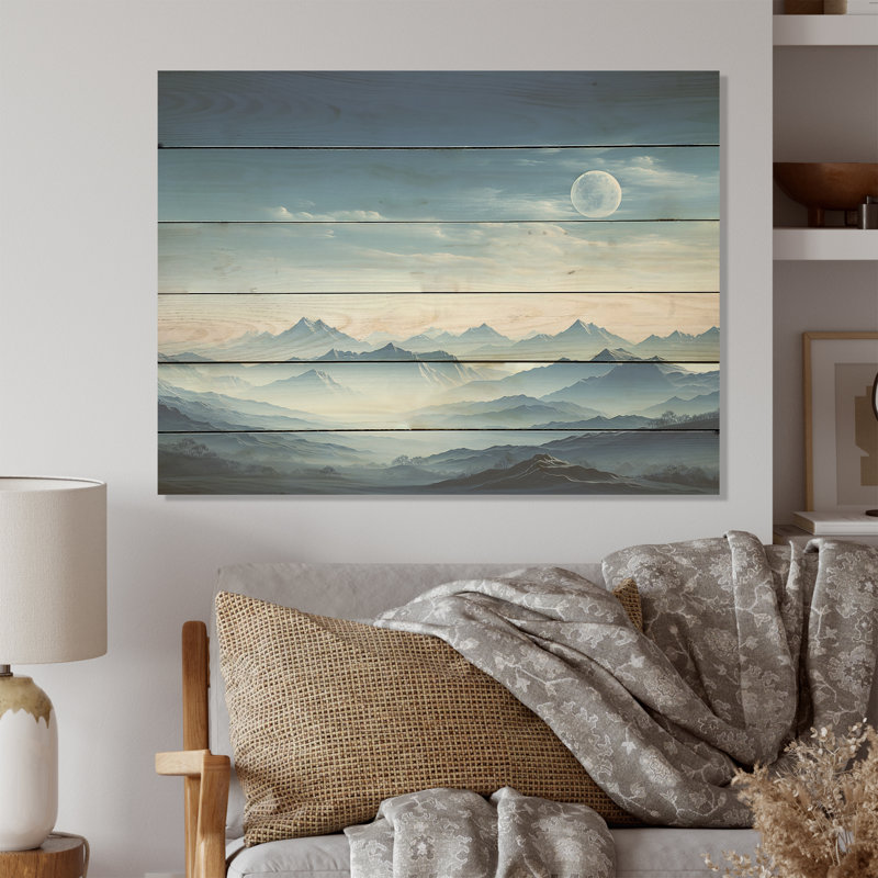 Montagne alpine, sérénité - Art sur bois de pin naturel, H 24 po x l 32 po