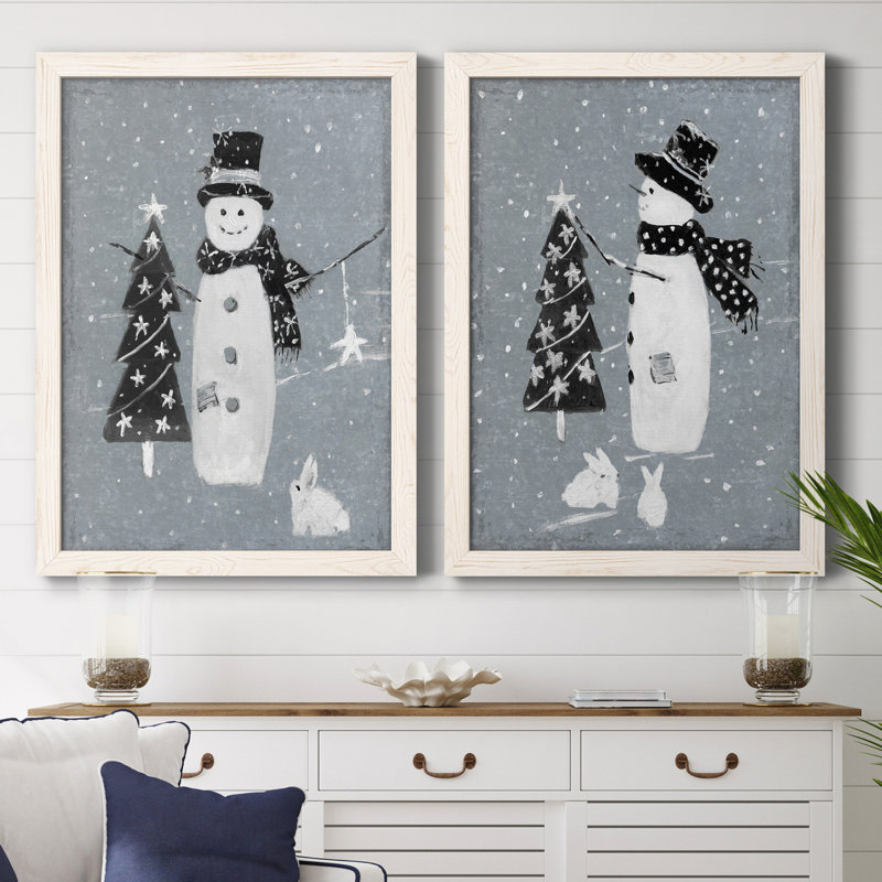 «Snowman Galvanized I», ensemble de 2 reproductions, Pas de tapis, Toile blanche encadrée, H 44 po x l 31 po x P 1 po