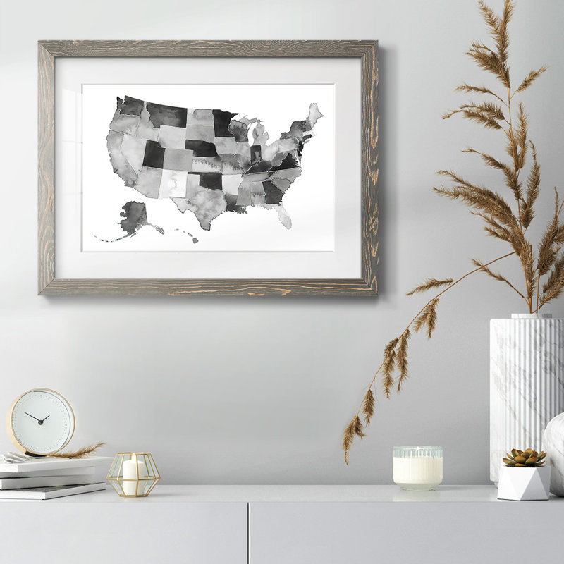 États-Unis à l'aquarelle II, Gris, H 26 po x l 38 po x P 1,5 po