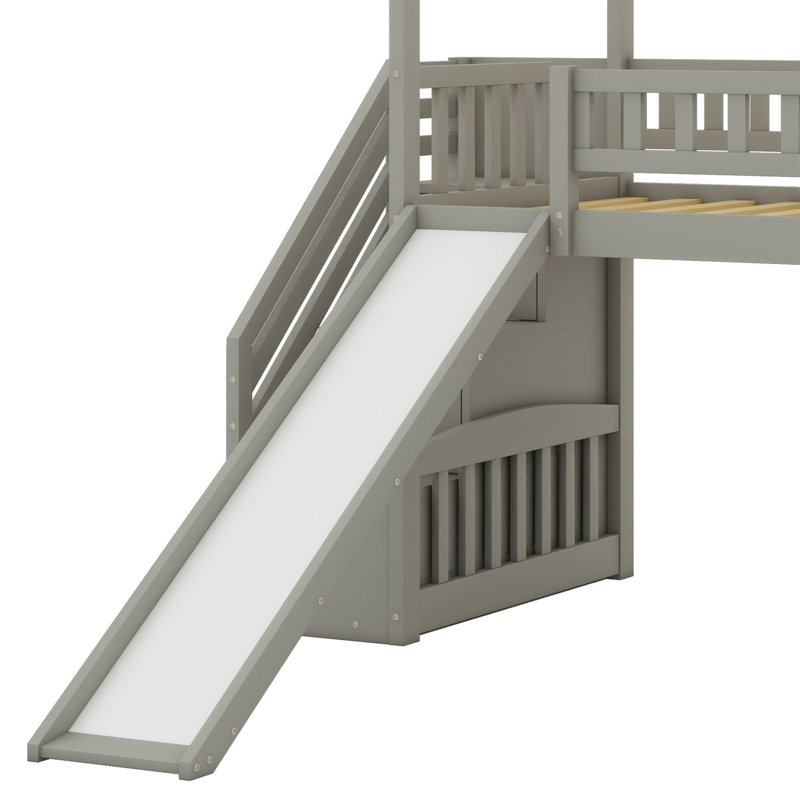 Lit mezzanine avec deux tiroirs et glissade, Gris