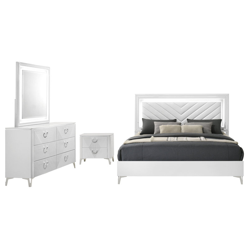Ensemble de chambre à coucher grand lit à DEL 4 pièces Williamsbridge, Grand