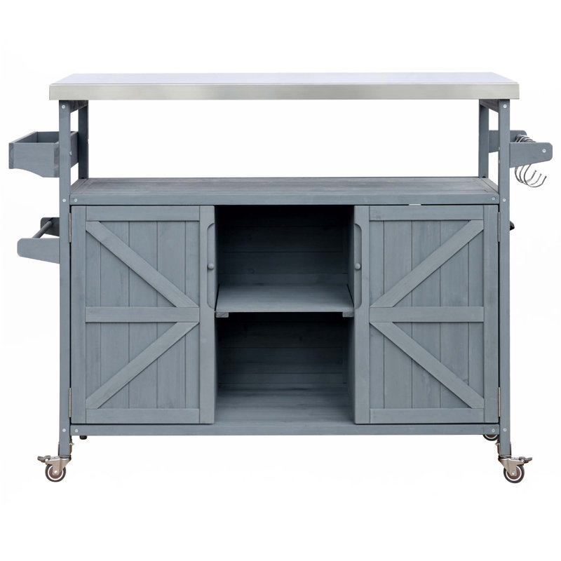 Outdoor Kitchen Island, Rolling Bar Cart & Storage Cabinet, Blue