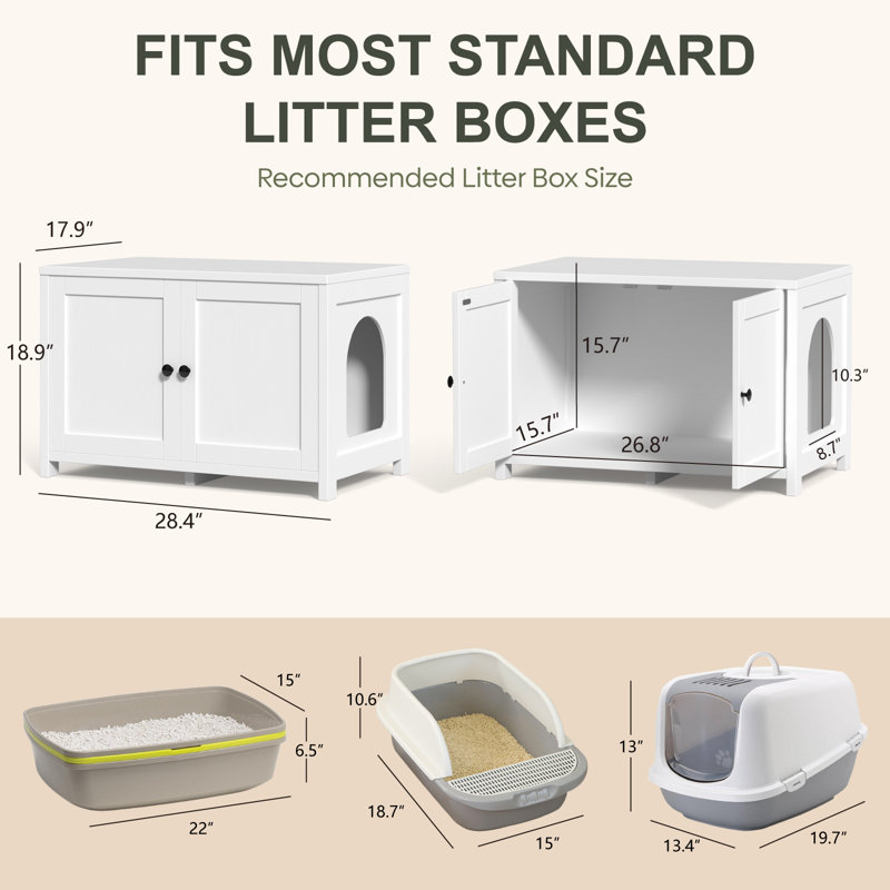 Meuble à litière moderne pour chat caché avec portes doubles, White
