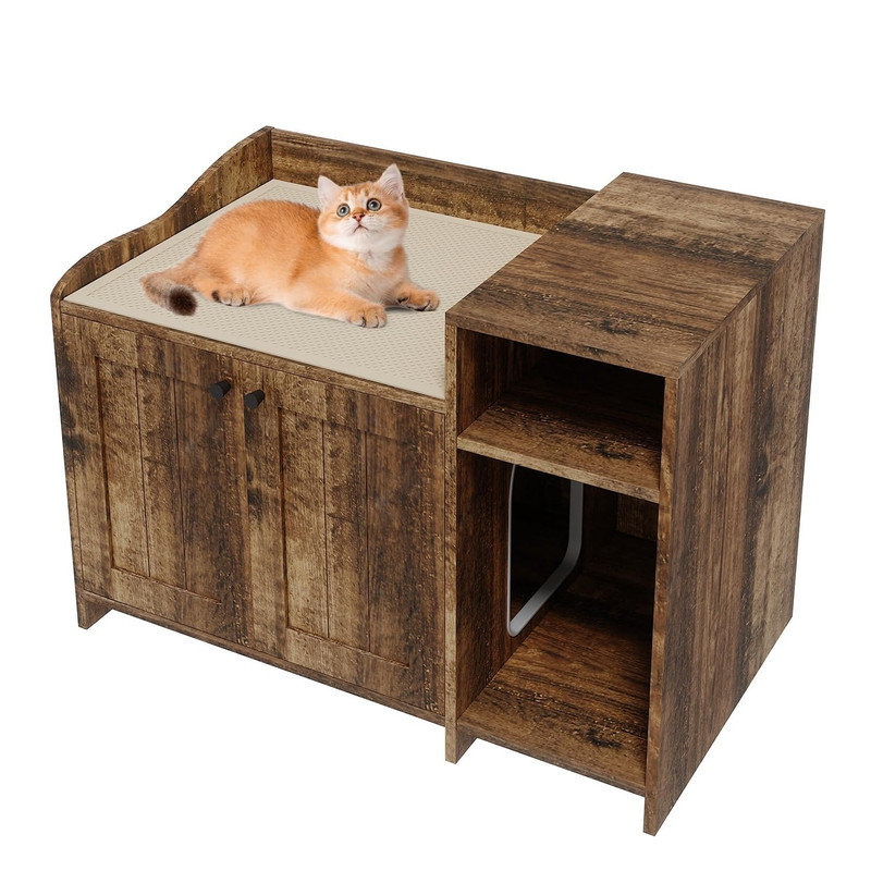 Cat Litter Box Enclosure Furniture, Hidden Litter Box Cabinet, Indoor Wooden Cat Washroom with Storage, Pet House, Dog Proof Hideaway Kitty Covered Litter Box Enclosure