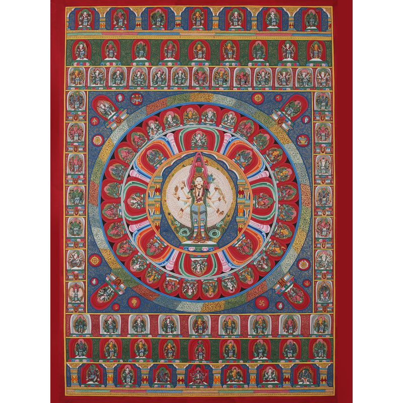 Newari Lokeshvara Mandala (Thangka sans brocart) | Aquarelle sur coton