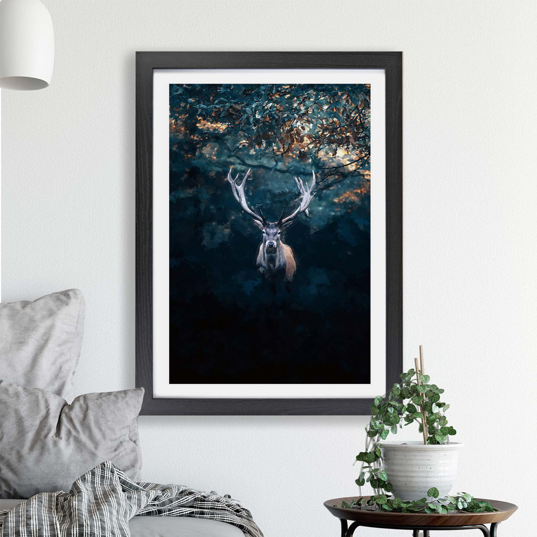 Deer Stag in the Forest - Framed Print