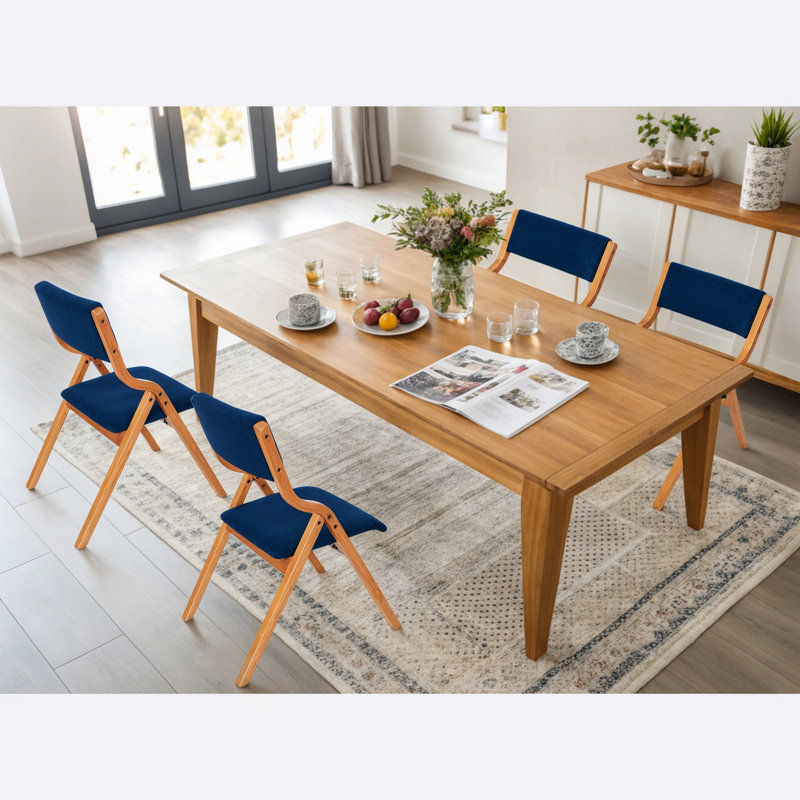 Edenbourgh Fabric Padded Stackable Folding Chair Folding Chair Set, Teak/Blue