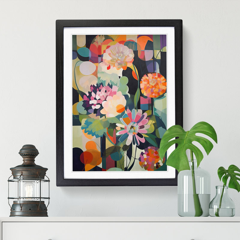 Floral Flowers Retro Vol.1 - Single Picture Frame Print, Black, 64cm H x 46cm W x 2cm D