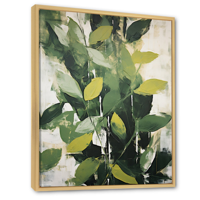Abstrait, plantes vertes, minimalisme, collage rétro I, H 32 po x l 24 po x P 1 po, Cadre naturel flottant